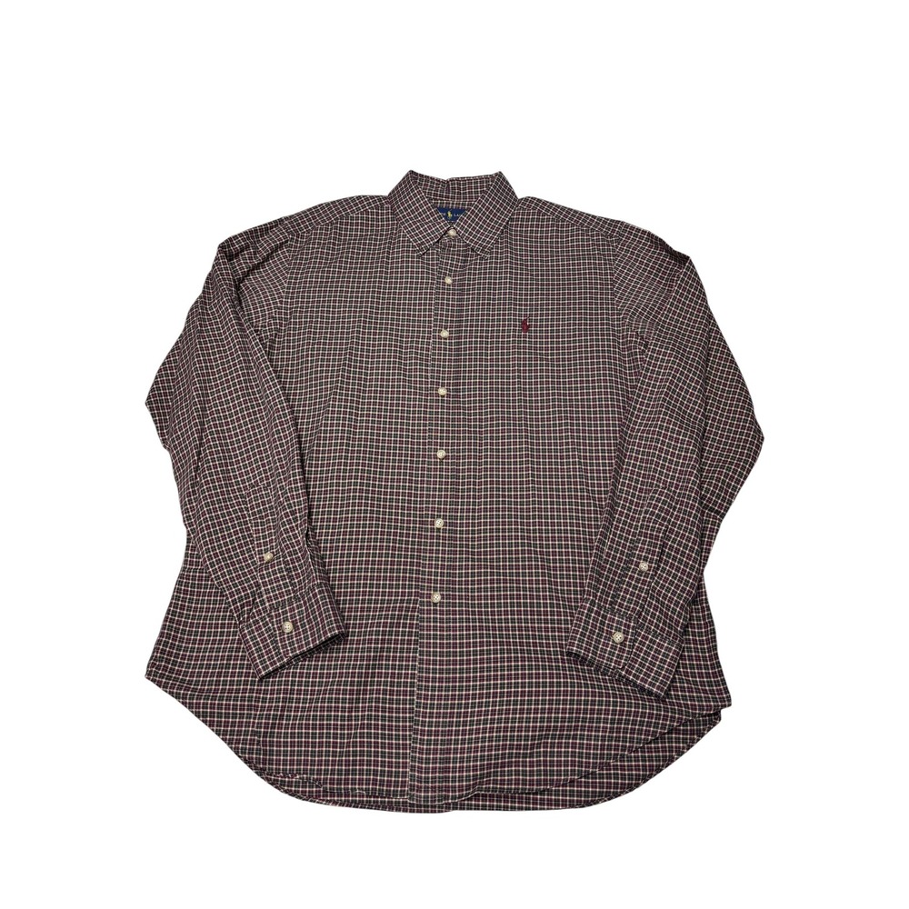 Polo Ralph Lauren Mens Classic Fit Plaid Button Down Shirt Large Burgundy Navy